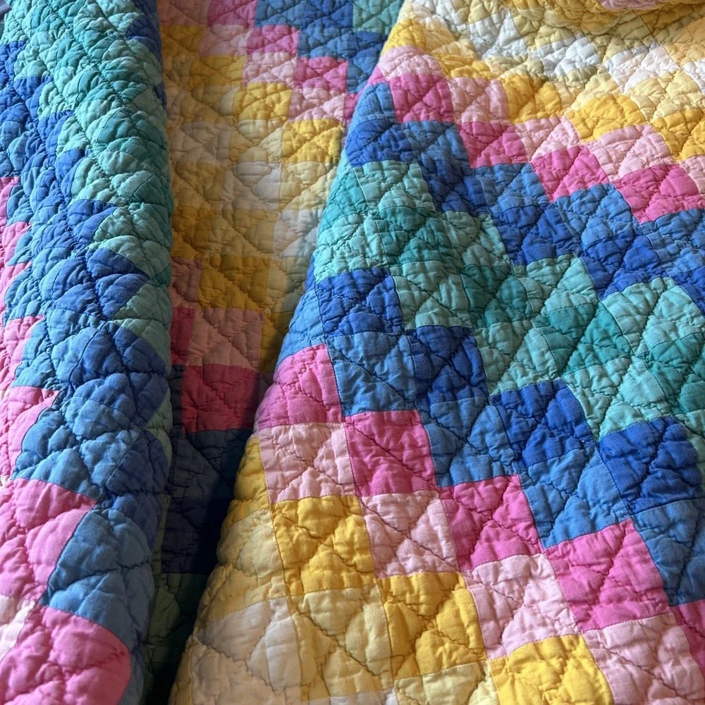 Prarie Point Rainbow Quilt Handmade Patchwork Stair Step 70